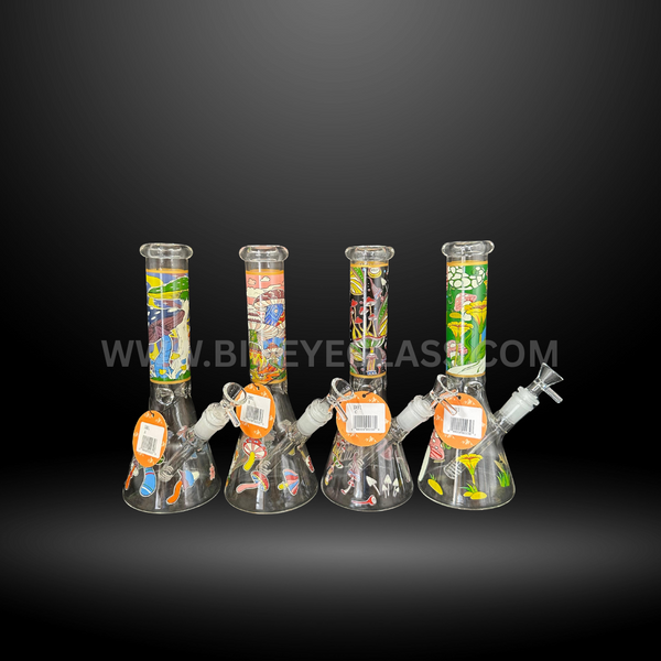 10" Wholesale Mushroom Glass Beaker Bong with colorful designs 