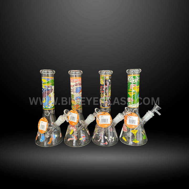 10" Wholesale Mushroom Glass Beaker Bong with colorful designs 