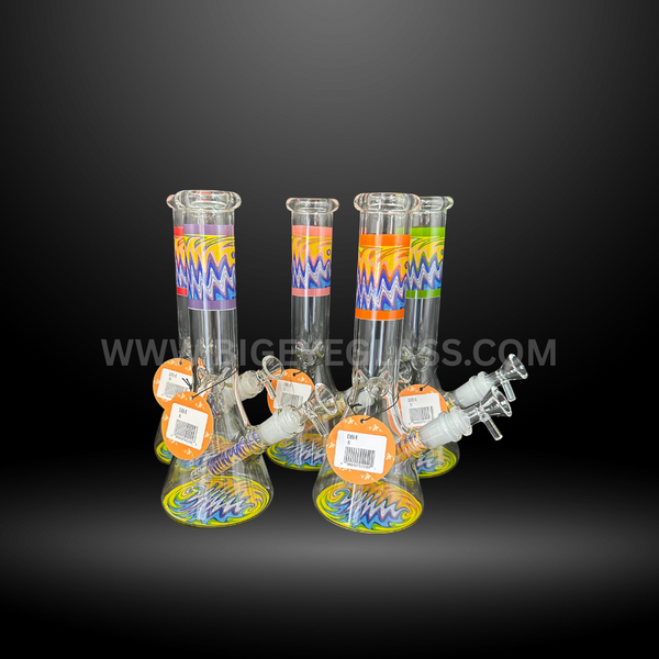 10" Wholesale Sprial Beaker Bong with colorful sprial design on the base and middle.