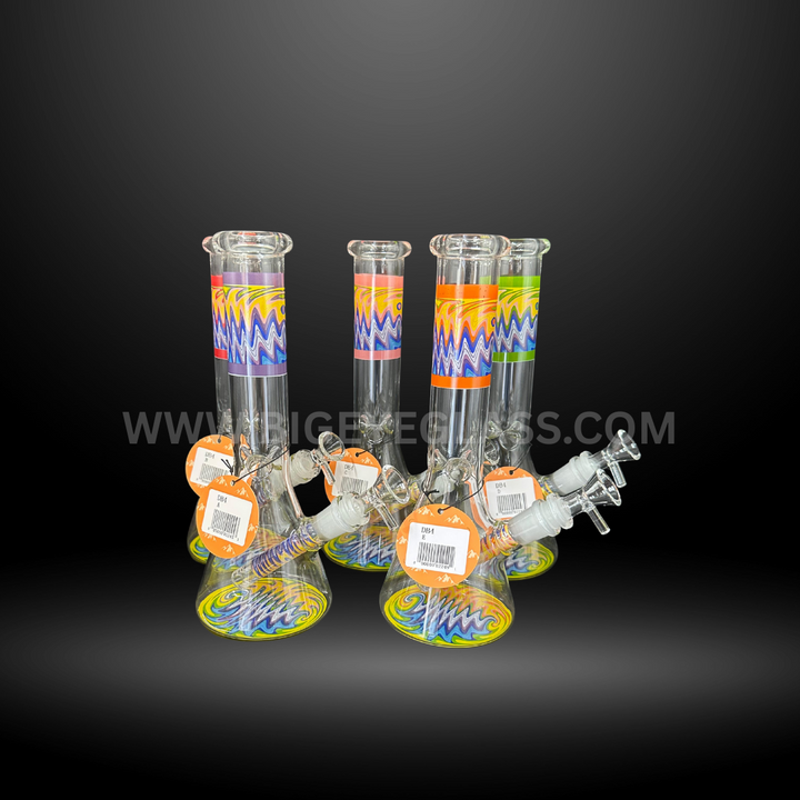 10" Wholesale Sprial Beaker Bong with colorful sprial design on the base and middle.