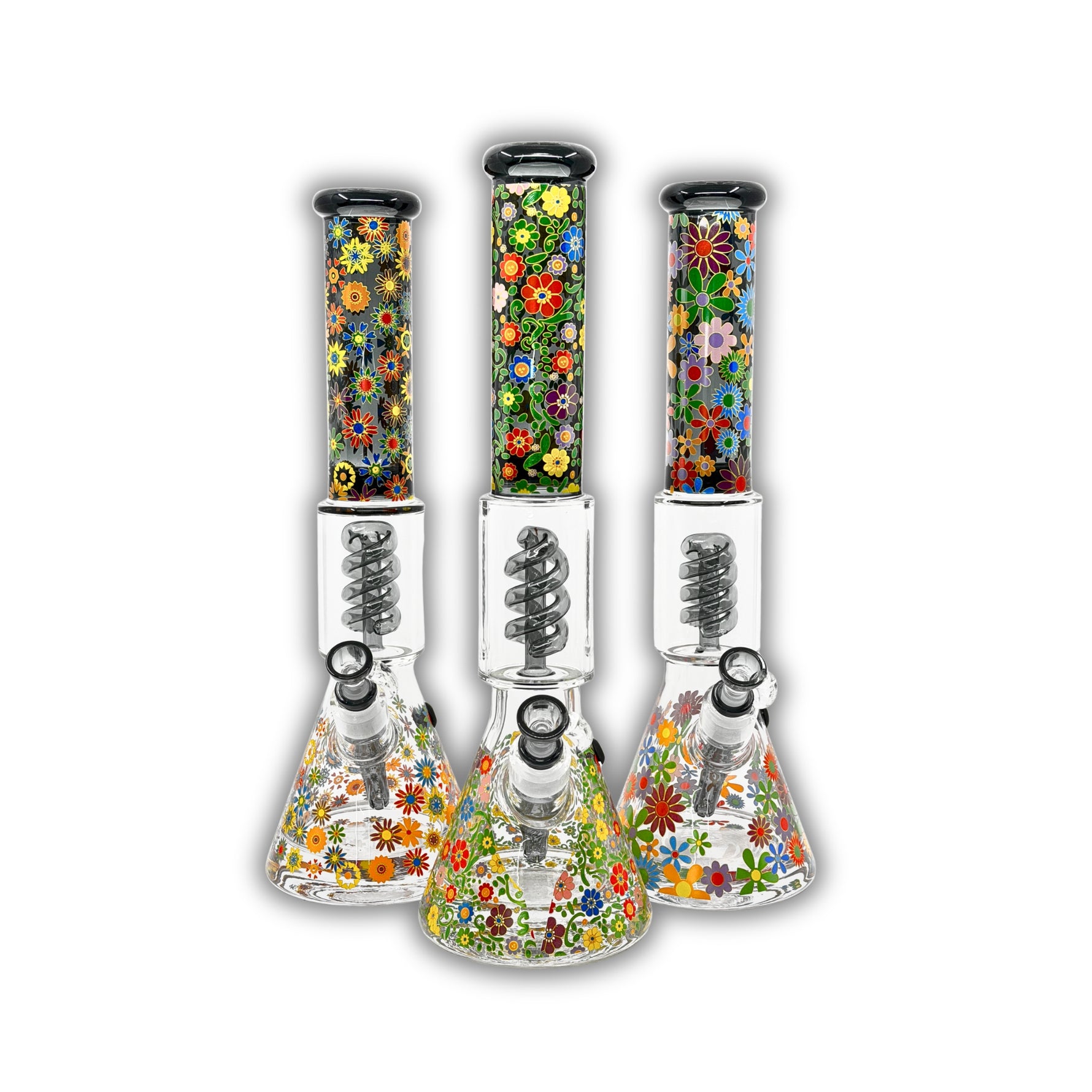 16" Floral Spiral Perc Beaker Bong [HXCP-452P-AH]