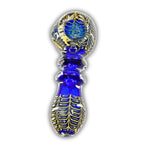 4" Blue Carved Hand Pipe [YA-4]