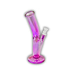 Compact colored glass dab rig with straight tube design, angled mouthpiece, and matching downstem accents in assorted vibrant colors.