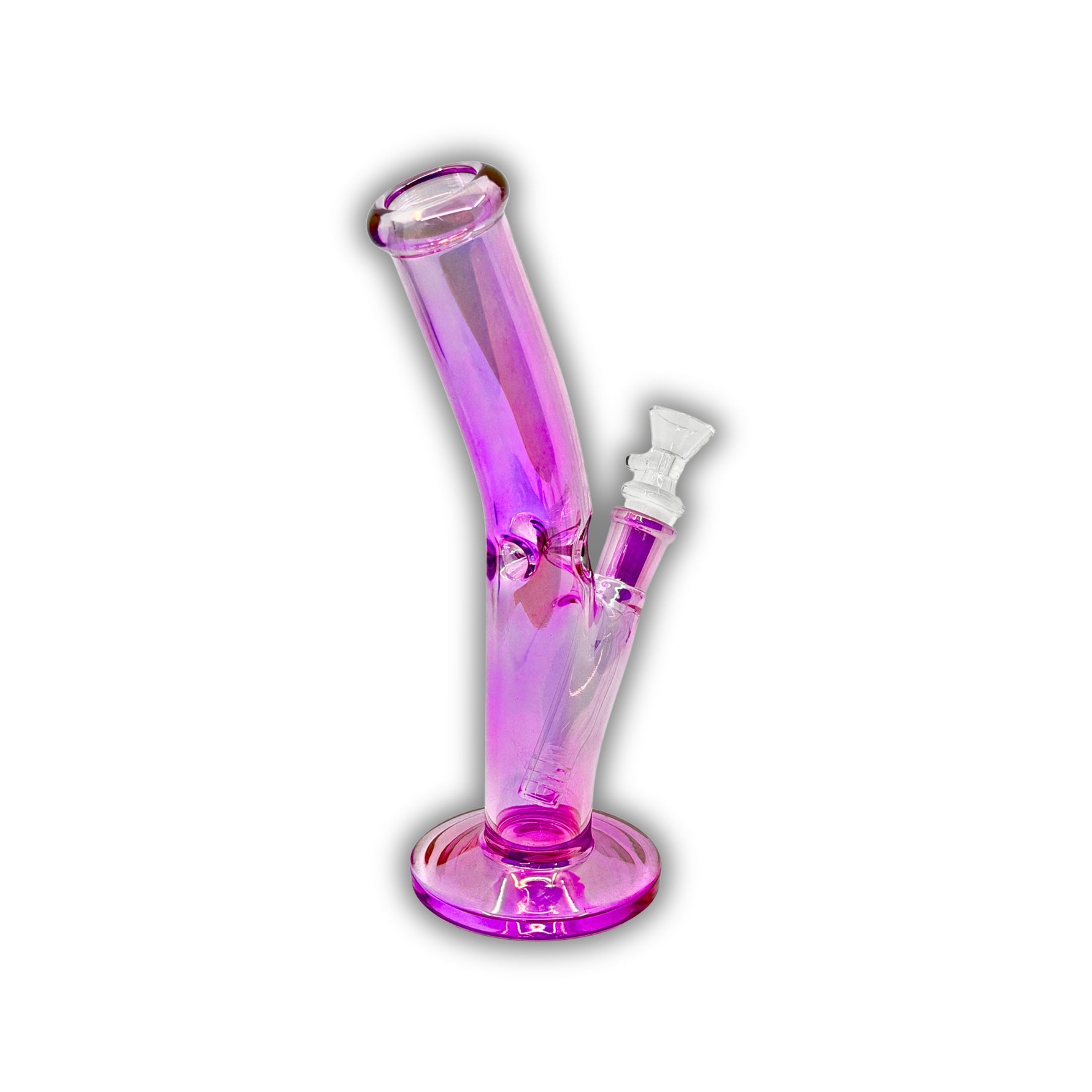 Compact colored glass dab rig with straight tube design, angled mouthpiece, and matching downstem accents in assorted vibrant colors.