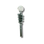 Glass oil burner pipe with spiral coil stem and round bubble bowl in blue and grey colors.