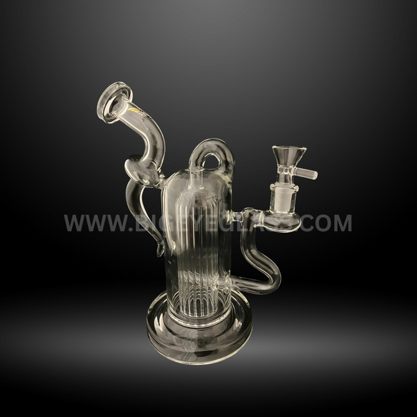 High-quality clear recycler glass bong featuring multiple arm percolators for smooth filtration. Wholesale water pipe for smoke shops and bulk buyers.