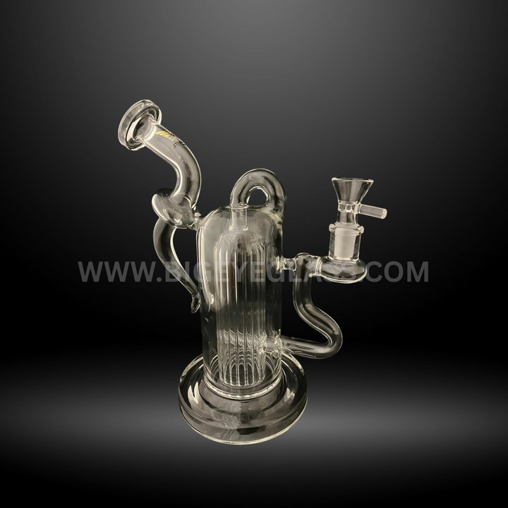 High-quality clear recycler glass bong featuring multiple arm percolators for smooth filtration. Wholesale water pipe for smoke shops and bulk buyers.
