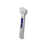 Clear glass oil burner pipes with colored bead accents inside the stem in blue, green, and red designs.