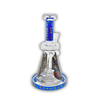 Mini beaker bong featuring detailed Egyptian pharaoh artwork with colored neck and base decorated in hieroglyph-style patterns.