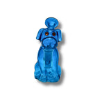 Colorful glass dab rigs shaped like cartoon dogs in blue, yellow, orange, green, purple, and pink with built-in bowl and downstem.