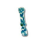 Hand-blown glass chillum pipes with colorful swirl patterns and side grip marble in assorted designs.