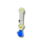 Clear glass chillum pipes with colorful base and white daisy flower accents in assorted designs.