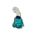Colorful glass oil burner pipes shaped like helmeted character faces in teal, purple, orange, and green.