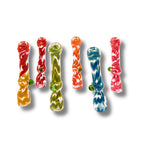 Hand-blown glass chillum pipes with colorful swirl patterns and side grip marble in assorted designs.