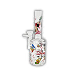 Clear mini straight tube bong featuring colorful cartoon-style character prints with flowers, hearts, and playful graphics.