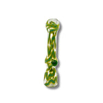 Hand-blown glass chillum pipes with colorful swirl patterns and side grip marble in assorted designs.