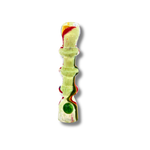 Textured glass chillum pipes with multicolor stripe patterns in green, red, and pink tones.