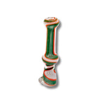 Glass chillum pipes with striped swirl patterns in multiple colors including red, blue, green, white, and yellow.