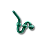 Curved zig-zag glass oil burner pipes with triple bubble design in blue, clear, and green colors.