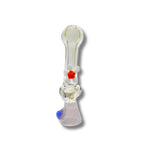 Clear glass chillum pipes with colorful base and white daisy flower accents in assorted designs.