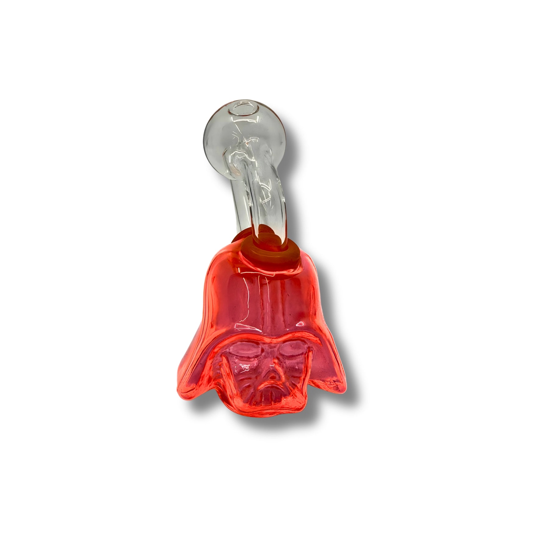 Colorful glass oil burner pipes shaped like helmeted character faces in teal, purple, orange, and green.