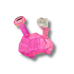 Colorful car-shaped glass oil burner rigs with side mouthpiece and round bowl attachment in assorted transparent colors.