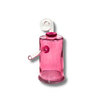 Cylinder-shaped glass dab rigs with side arm and clear top in multiple colors including black, blue, red, yellow, purple, green, and pink.