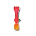 Assorted fumed glass chillum pipes with colorful swirl patterns in red, yellow, blue, and green.