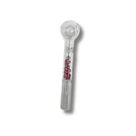 Clear glass oil burner pipes with colored bead accents inside the stem in blue, green, and red designs.