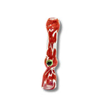 Hand-blown glass chillum pipes with colorful swirl patterns and side grip marble in assorted designs.