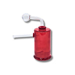 Cylinder-shaped glass dab rigs with side arm and clear top in multiple colors including black, blue, red, yellow, purple, green, and pink.