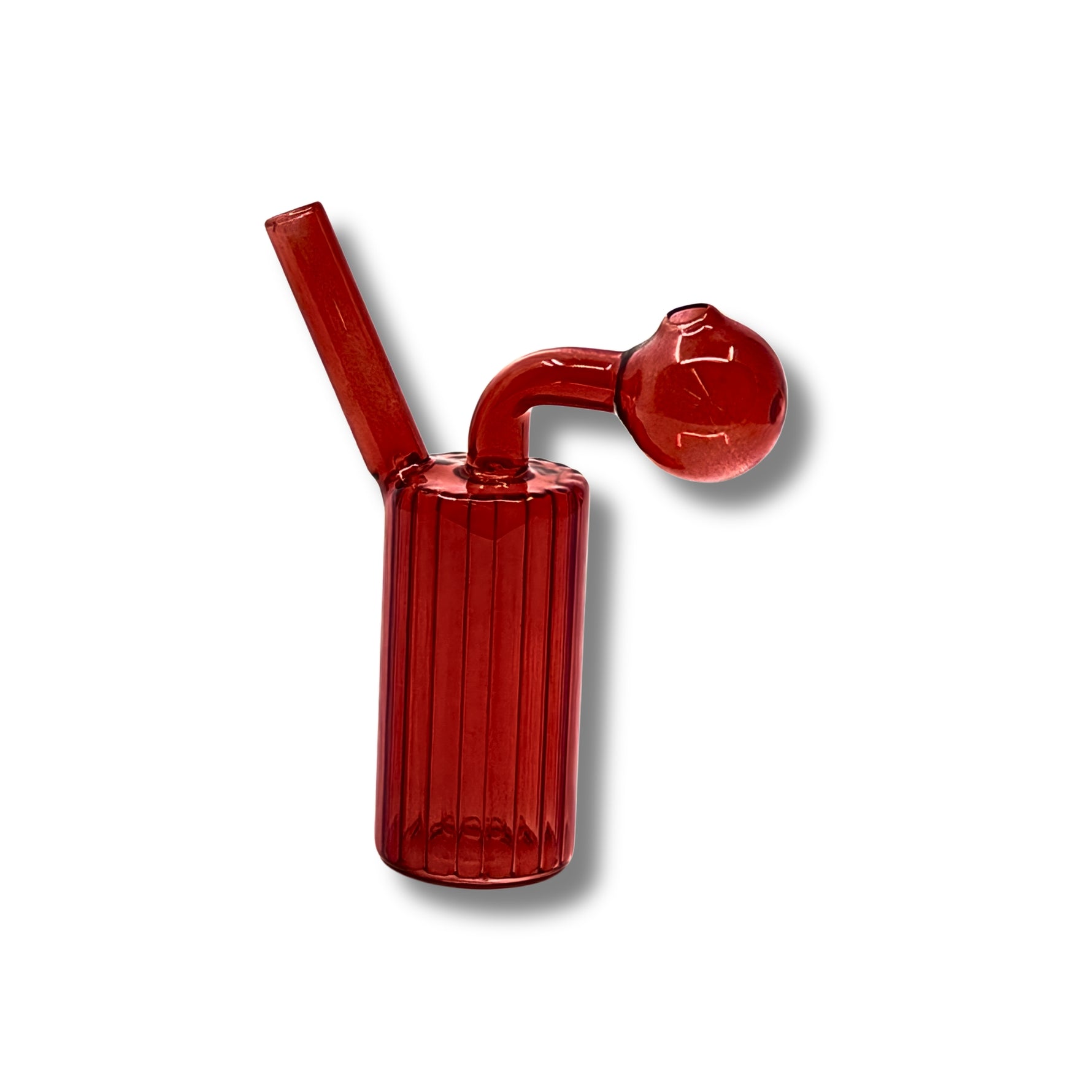 Ribbed cylindrical glass oil burner pipes with side bubble chamber in multiple transparent colors including purple, red, pink, green, blue, and yellow.