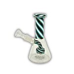 Glass water pipe with colorful swirl stripe design, spiral stem, and tree percolator base.