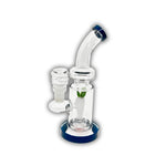 Compact glass dab rig featuring a unique carrot-shaped percolator with green leaf detail and red base accent.