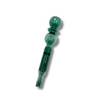 Double bubble glass oil burner pipes in green, teal, and blue colors with elongated stems and rounded bowl tops.