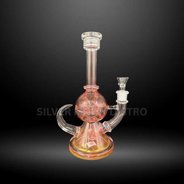 This image displays the Wholesale Glass Horned Water Pipe (HXCP 351), a stylish and functional smoking accessory. The water pipe features a distinctive horn-like protrusion on the top, connected by a narrow stem to the main body.